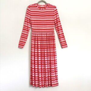 Stine Goya Joel Red and Pink Striped Long Sleeve Jersey Midi Dress Women’s Small